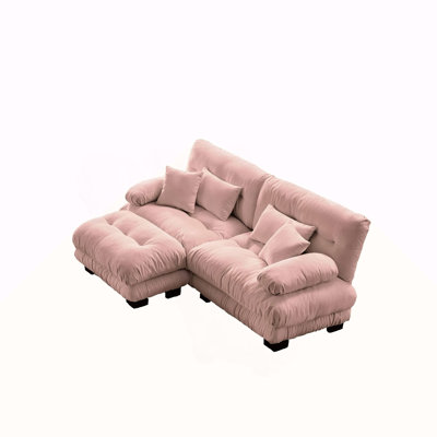 Cloud Couch Sectional Sofa for Living Room, Chenille 2 Seater Sofa with 2 Lumbar pillows and 2 throw pillows , Upholstered Wide Arm Sofa with Converti