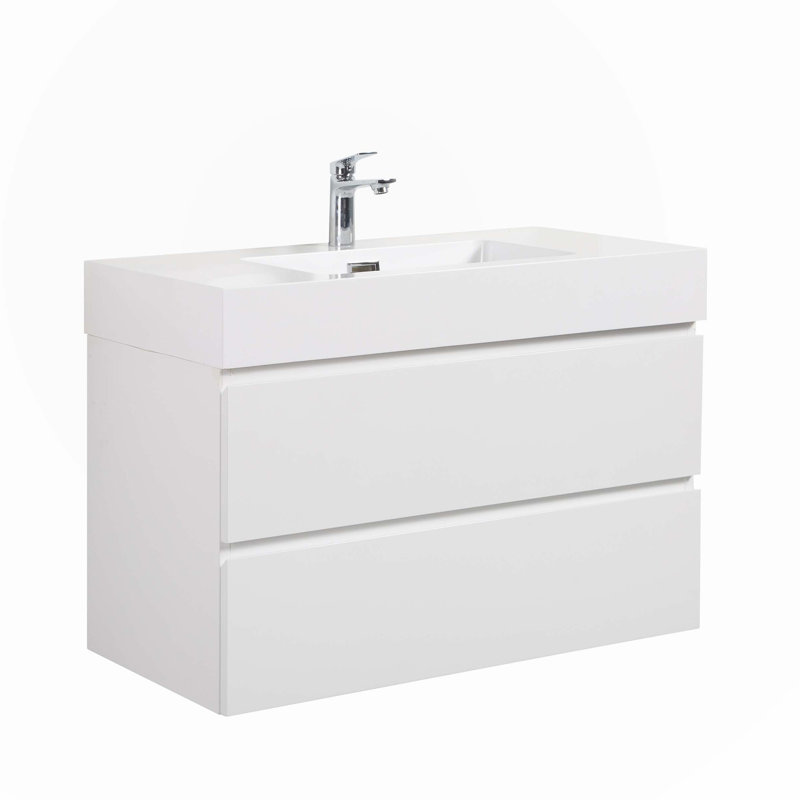 Laderious Single Bathroom Vanity with Engineered Stone Top, White