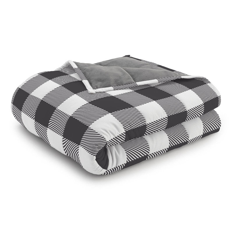 Reversible Weighted Anti-Anxiety Blanket, 20, Black/White Checkered