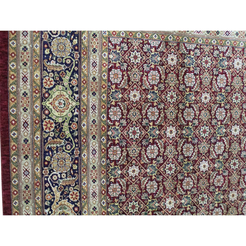 Tapis unique en laine noué à la main de 8 pi 9 po x 11 pi 9 po rouge / ivoire / bleu marine