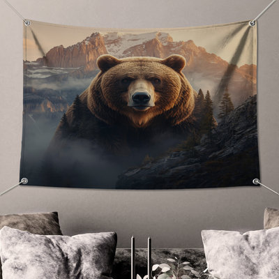 Grizzly Bear In Mountains Wall Tapestry - Bear Wall Decor