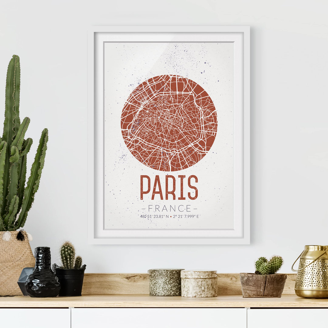 Gerahmtes Poster Paris-Stadtplan - Vintage