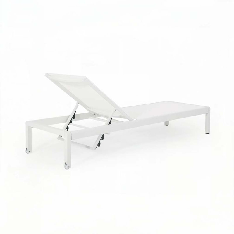 Outdoor Chaise Lounge with 5-Level Adjustable,Durable Aluminum Frame & PVC-coated polyester Mesh, White