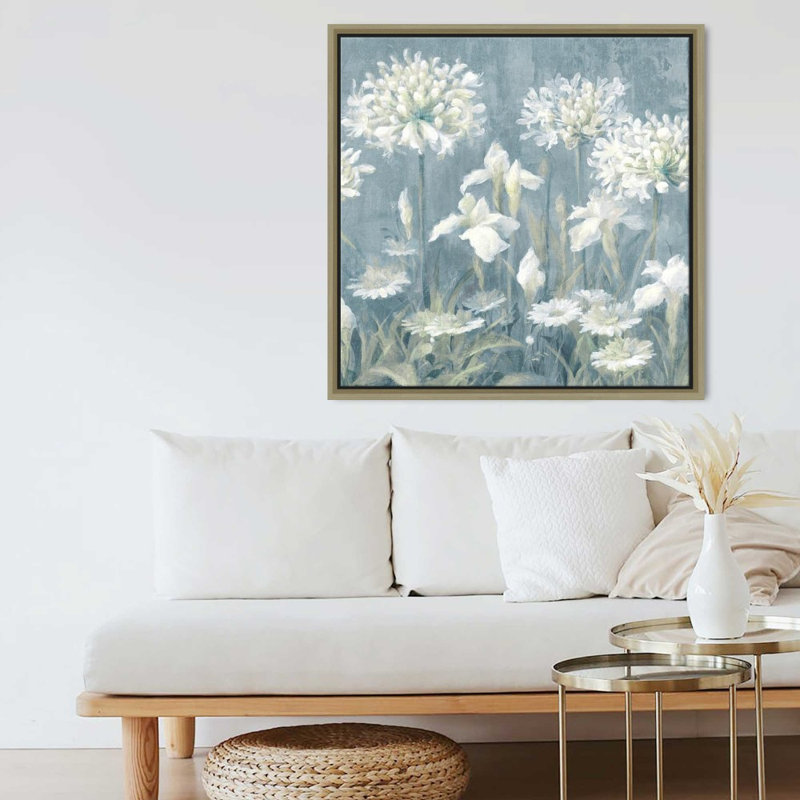 «Spring Blossoms II Slate Blue» par Danhui Nai - impression sur toile, 24" H x 24" W, Champagne