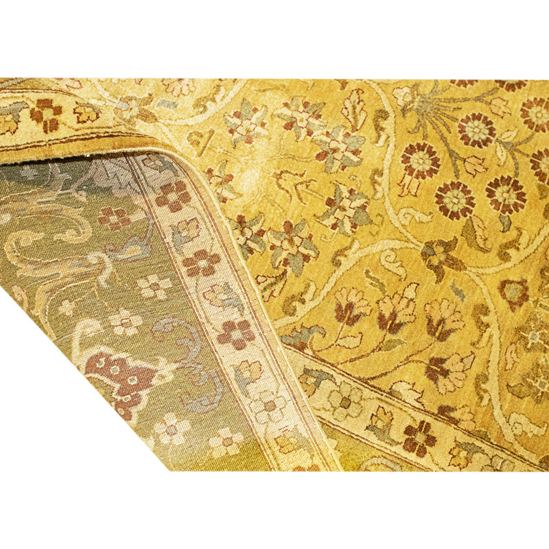 High-Quality Hand-Knotted Gold And Green Area Rug