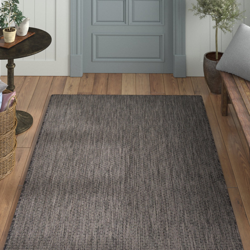 Tapis intérieur / extérieur Avaughn, Rectangle 9 pi x 12 pi, Noir