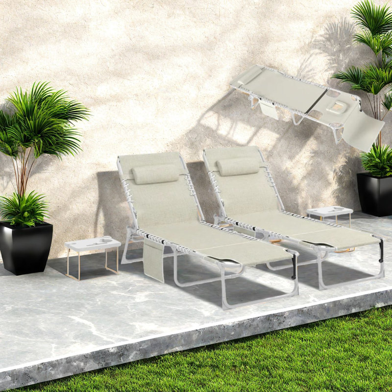 Ensemble de chaises longues réglables en acier avec table, confort moderne