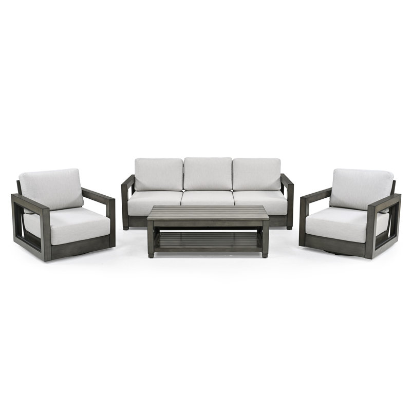 Marjani 4-Piece Patio Conversation Set with Swivel Chairs, Hand-Painted Frame, and Cushions