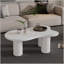 Table basse de 44 po x 25,9 po à assemblage facile avec plateau de 1,5 po d'épaisseur, table de bout irrégulière de style crème avec 3 pieds robustes, table centrale élégante avec bord rond pour le salon, blanc-1925791485