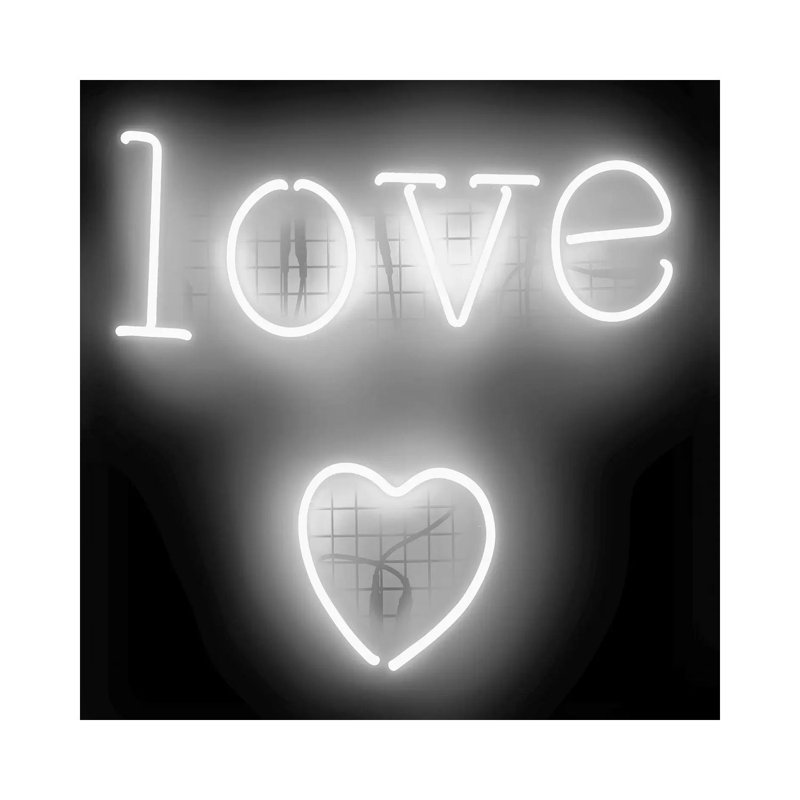 Neon Love Heart Whiteon Black by Hailey Carr - Wrapped Canvas Print, 93.98 cm H x 93.98 cm W x 1.91 cm D