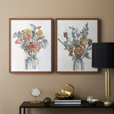 Arrangement floral aquarelle I - impression encadrée de qualité supérieure - prête à être accrochée - aucun clou requis - aucun clou requis