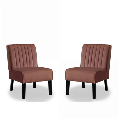 Ensemble de 2 fauteuils d'appoint pour le salon et la chambre à coucher, ensemble de 2 revêtements en velours rose doux de style Mid-Century avec pieds en bois massif
