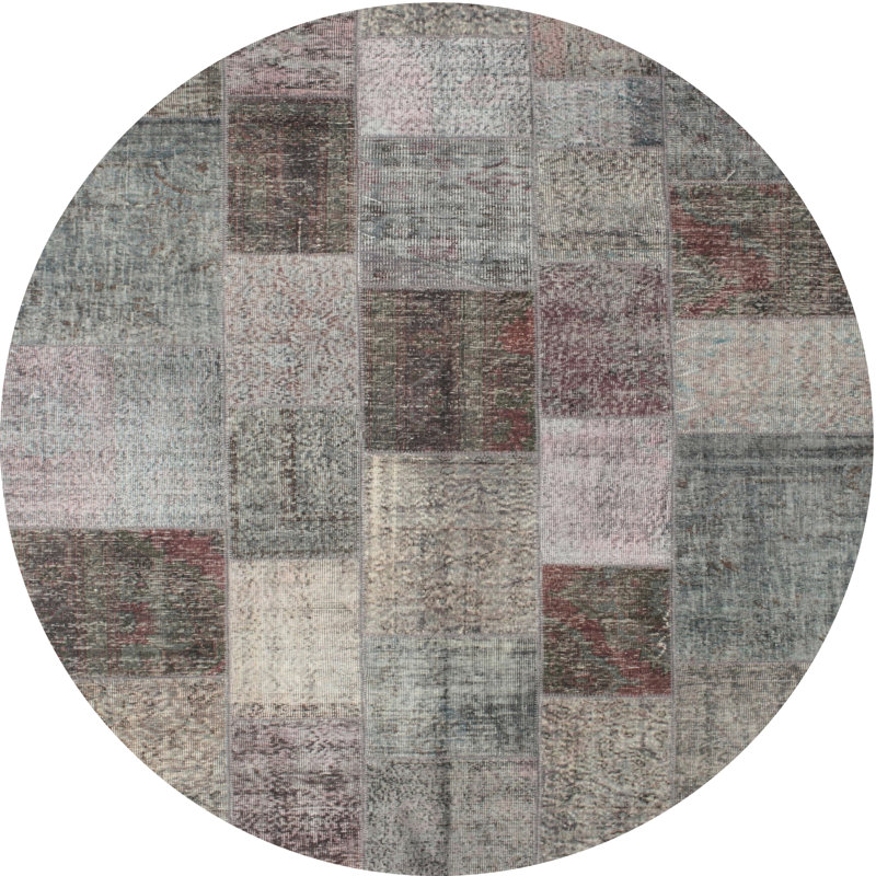 Gris contemporain/Tapis décoratif brun, Rond 5 pi