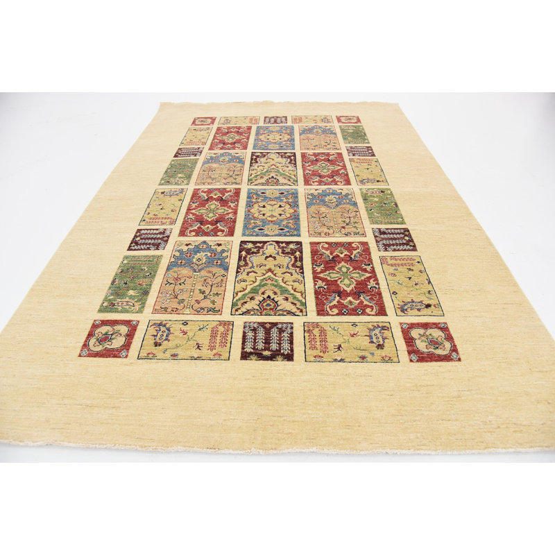 Tapis en laine crème/rouge 9 pi 9 po x 9 po à la main one-of-kind noué la Denver
