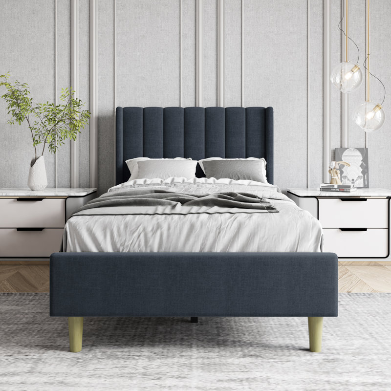 Upholstered Wingback Bed, Twin, Black