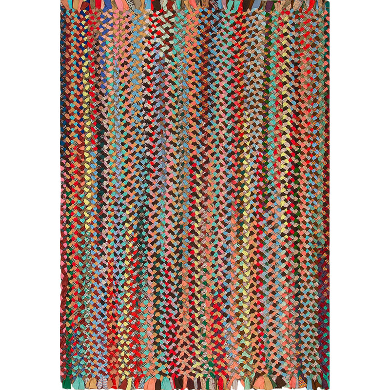Small Size Antique Happy Jewel Tones American Abstract Folk Art Braided Rug