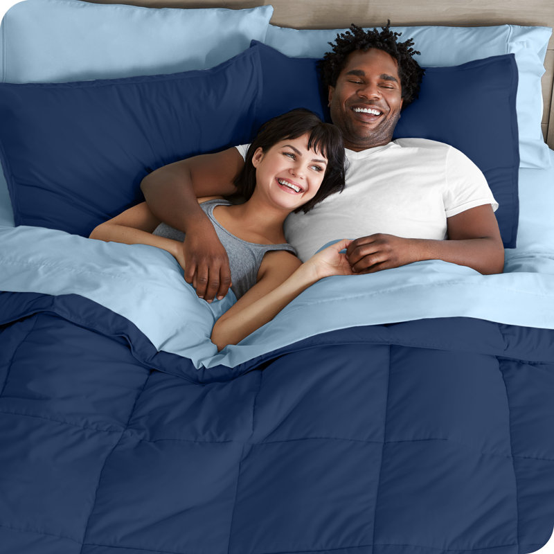 Lit dans un sac en microfibre 1800 de qualité supérieure 1800, Bleu foncé/bleu pâle