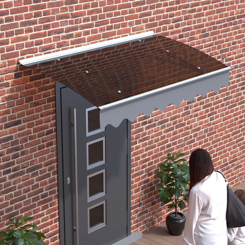 47"x34" Door Window Awning - Solid Polycarbonate Roof With Upf80+ Rust Brackets Awning. & Aluminum Alloy. . Heat-. Outdoor Dark Brown