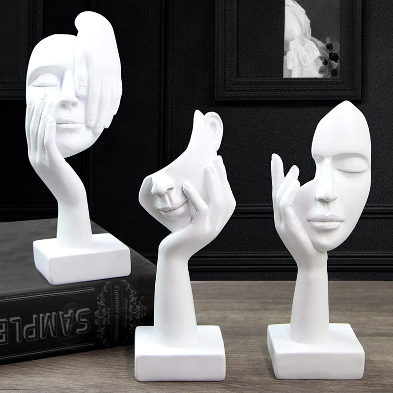 Ensemble de 3 statues penseur Celiana, Blanc