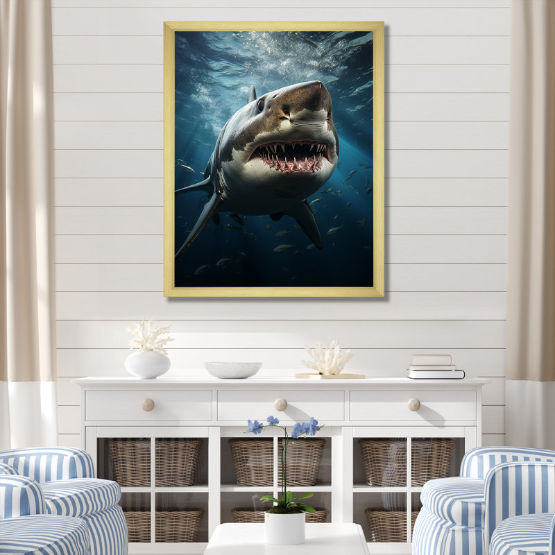 " Blue Shark Apex Predator Photo III ", 32" H x 16" W x 1" D, Gold Single Picture Framed