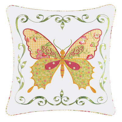 Pink Butterfly Applique Throw Pillow