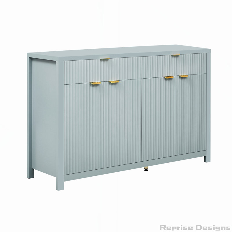 Sophisticated Sideboard Cabinet with Multiple Storage Options and Artistic Design, Cyan