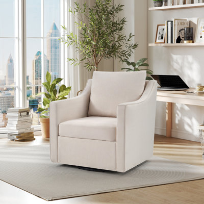 Kandyn 30.3'' Wide Modern Upholstered Swivel Accent Chair With Solid Wood Arm
