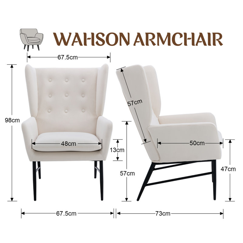 Owosso Velvet Wingback Chair, Beige
