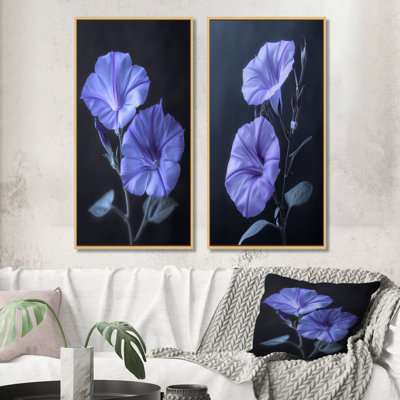 Purple Black Morning Glory Flower Photo I - Morning Glory Wall Art 2 Pieces Set