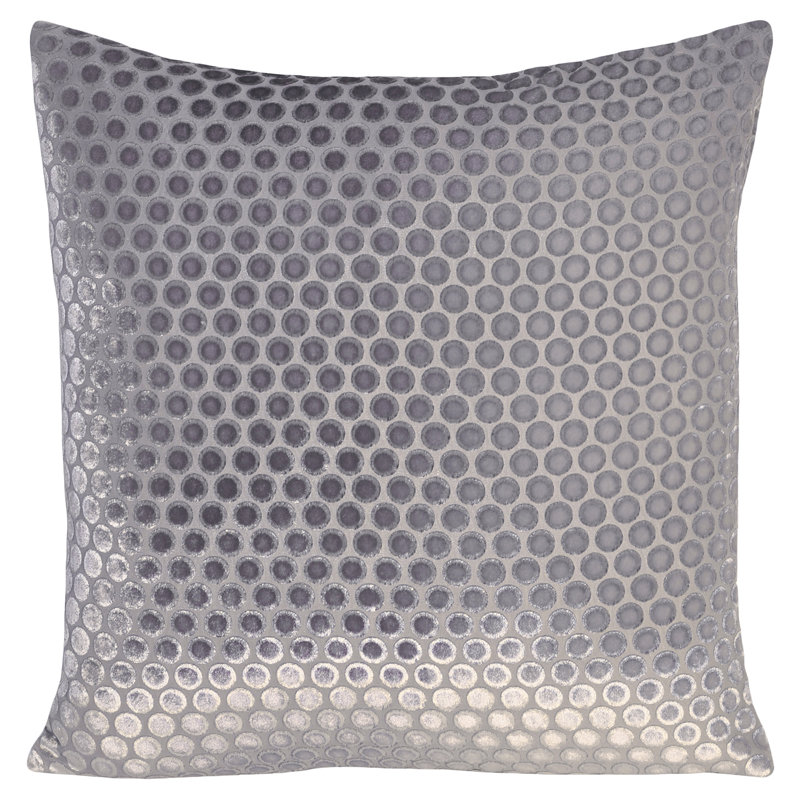 Dots Square Velvet Pillow Cover & Insert, 22"H x 22"W, Silver