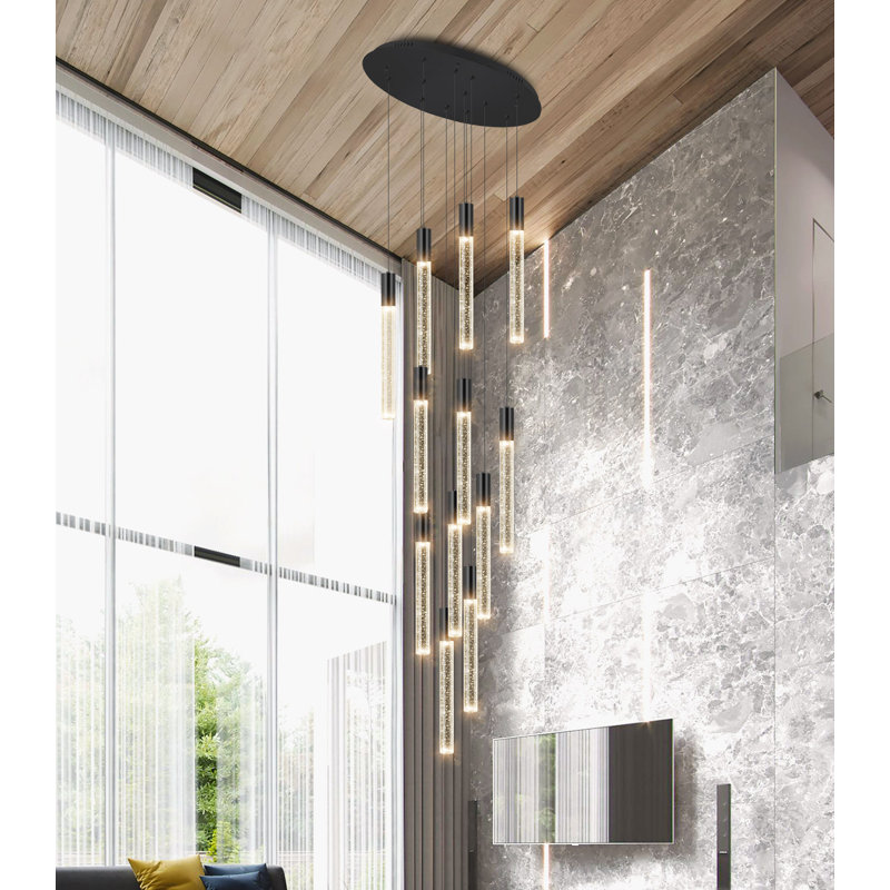 Lustre cylindrique à 12 lumières DEL Laverna, Noir