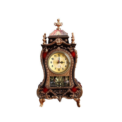 Ornate Retro Mantel Clock, 12 Melody Hourly Chime Desktop Clock with Night Silence Mode, Classic European Decorative Tabletop Clock