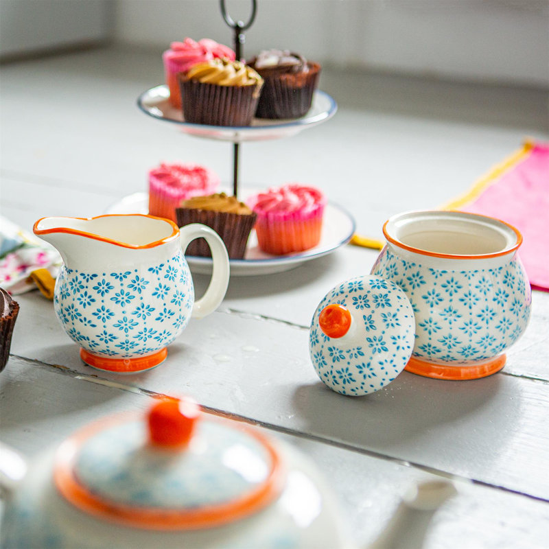 Nicola Spring 15 Piece Hand-Printed Tea Set - Blue