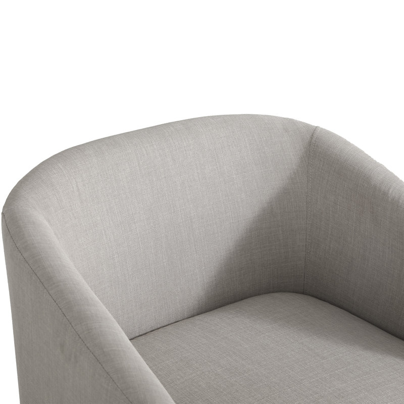 Fauteuil demi-tonneau pivotant en mélange de coton kaki avec base en bois massif Applewold, Mélange de lin kaki