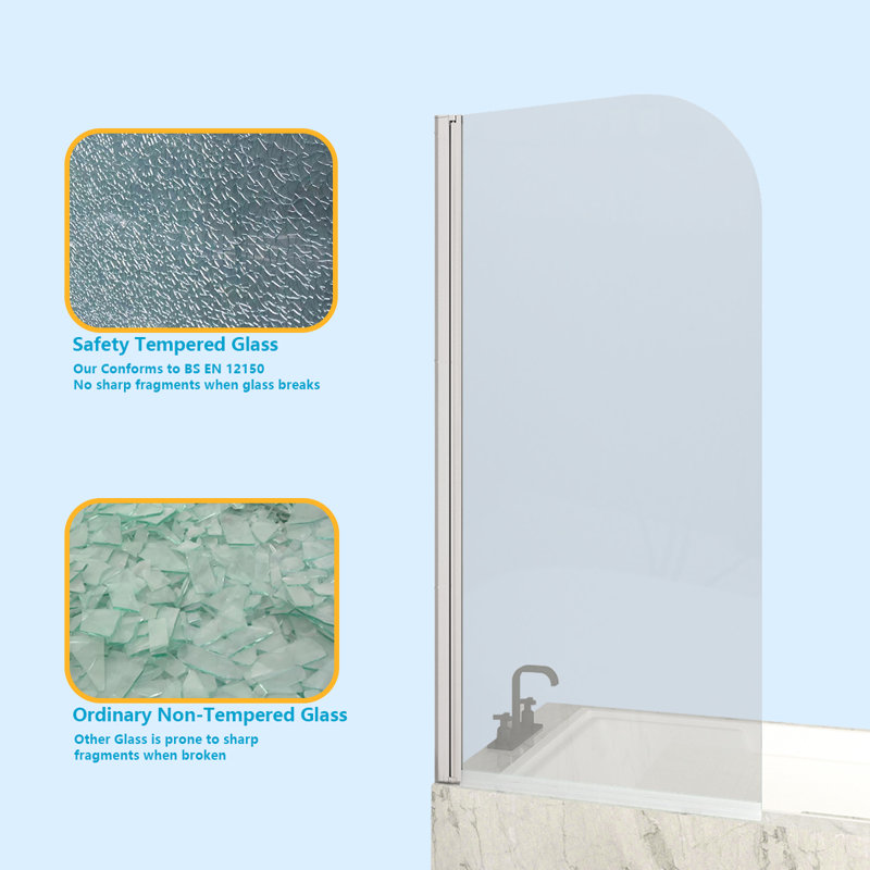 Mahler 1400mm H Pivot Semi-Frameless Tub Door with Clear Glass, Rounded Corner, 70cm x 140cm, Chrome