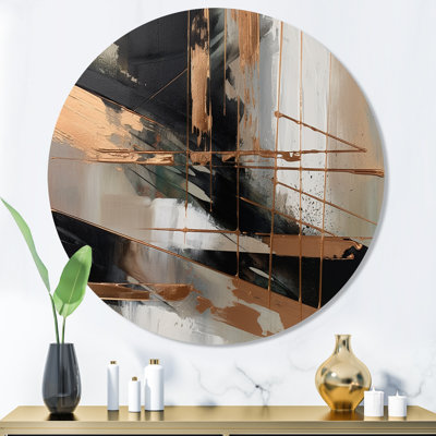 " Brown And Black Beyond Boundaries III - Abstract Round Metal Wall Art "