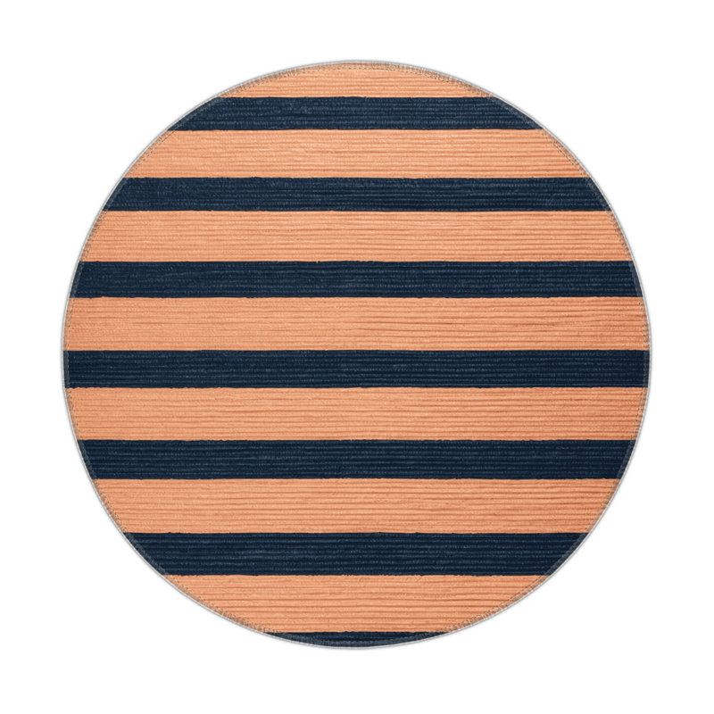 HorizontalStripes Gray Indoor and Outdoor Area Rug, Round 5'