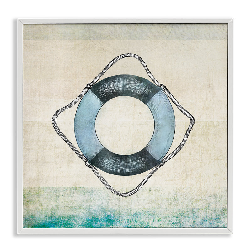 «Rustic Maritime Life Ring», estampe numérique par JG Studios, Giclée encadrée blanc bord de mer, H 24 po x l 24 po