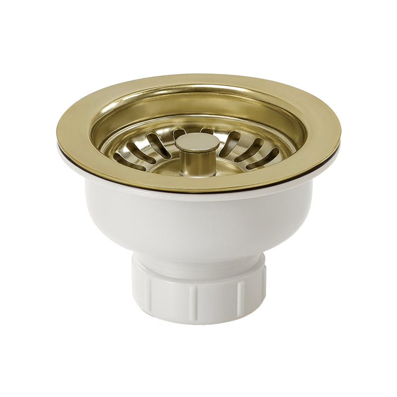 Whitehaus 3-1/2" Basket strainer for Standard and Deep Fireclay Sinks, Polished Brass