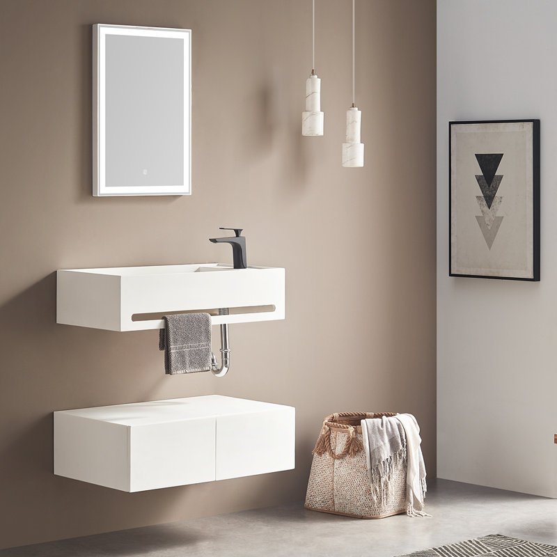 Lavabo de salle de bain mural 32 po avec barre à serviettes intégrée, Blanc