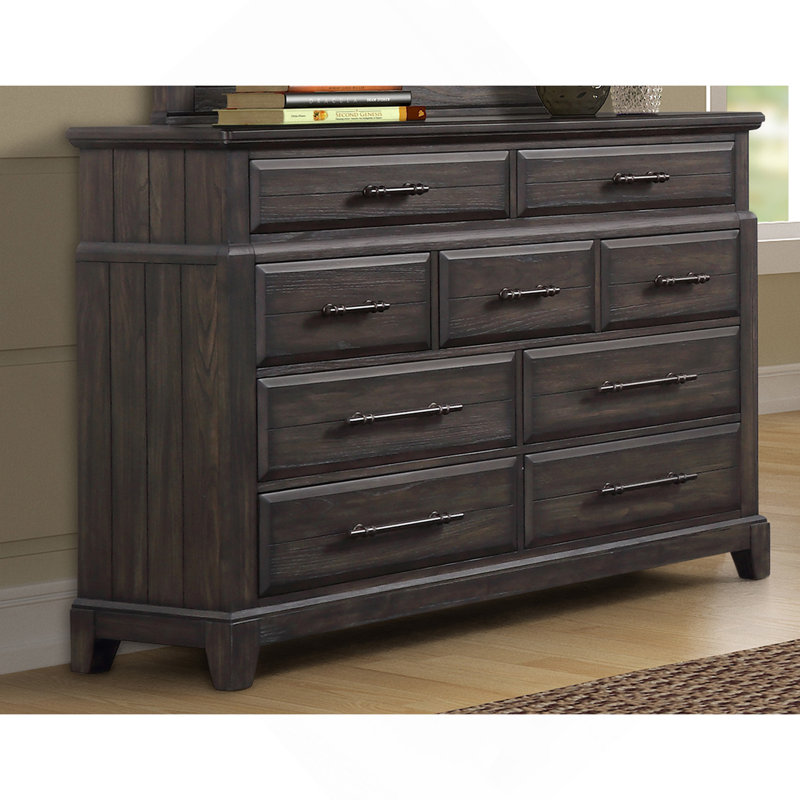 Commode 9 tiroirs, Acajou, H 44,25 po x l 62 po x P 18 po