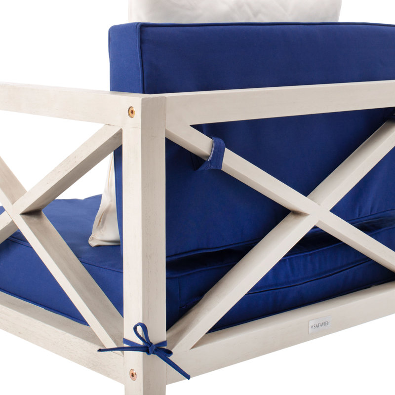 Ensemble de conversation 4 pièces Mondovi, Cadre gris délavé / coussin bleu marine, Blanc