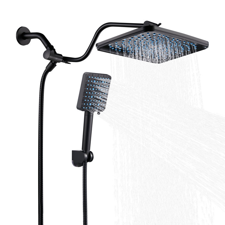 Adjustable 12" Rectangular High Pressure Dual Shower Head with 6-Spray Handheld Shower with Filter