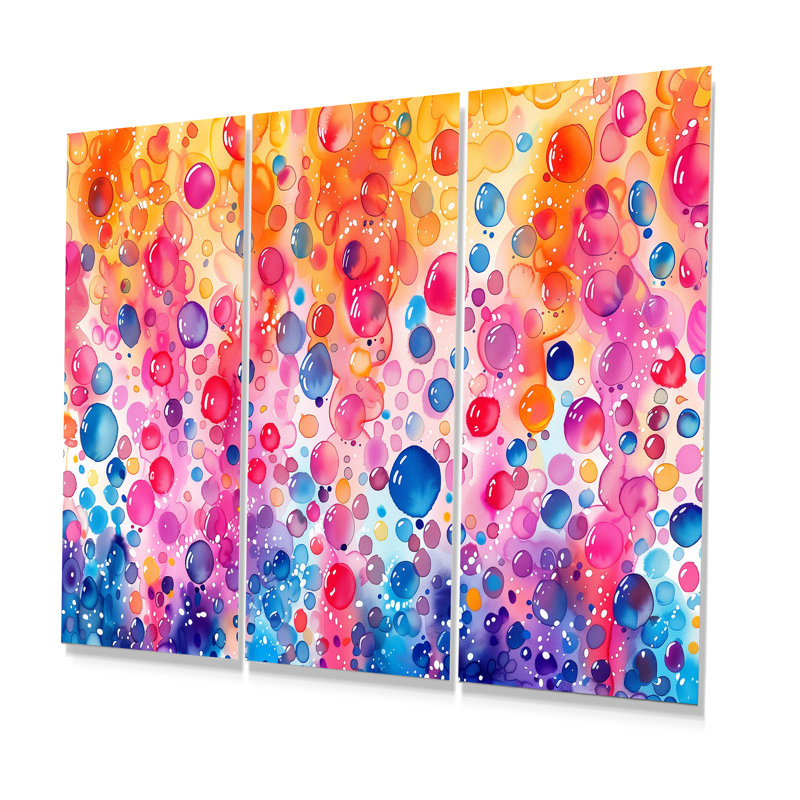 «Pink Blue Aquariums Bubbles I» - Ensemble de décorations murales aquariums, H 28 po x l 36 po x P 1 po