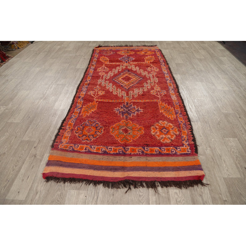 Tapis de couloir en Tapis décoratif laine noué à la main de conception unique 4 pi 3 po x 9 pi noué à la main des années 1970
