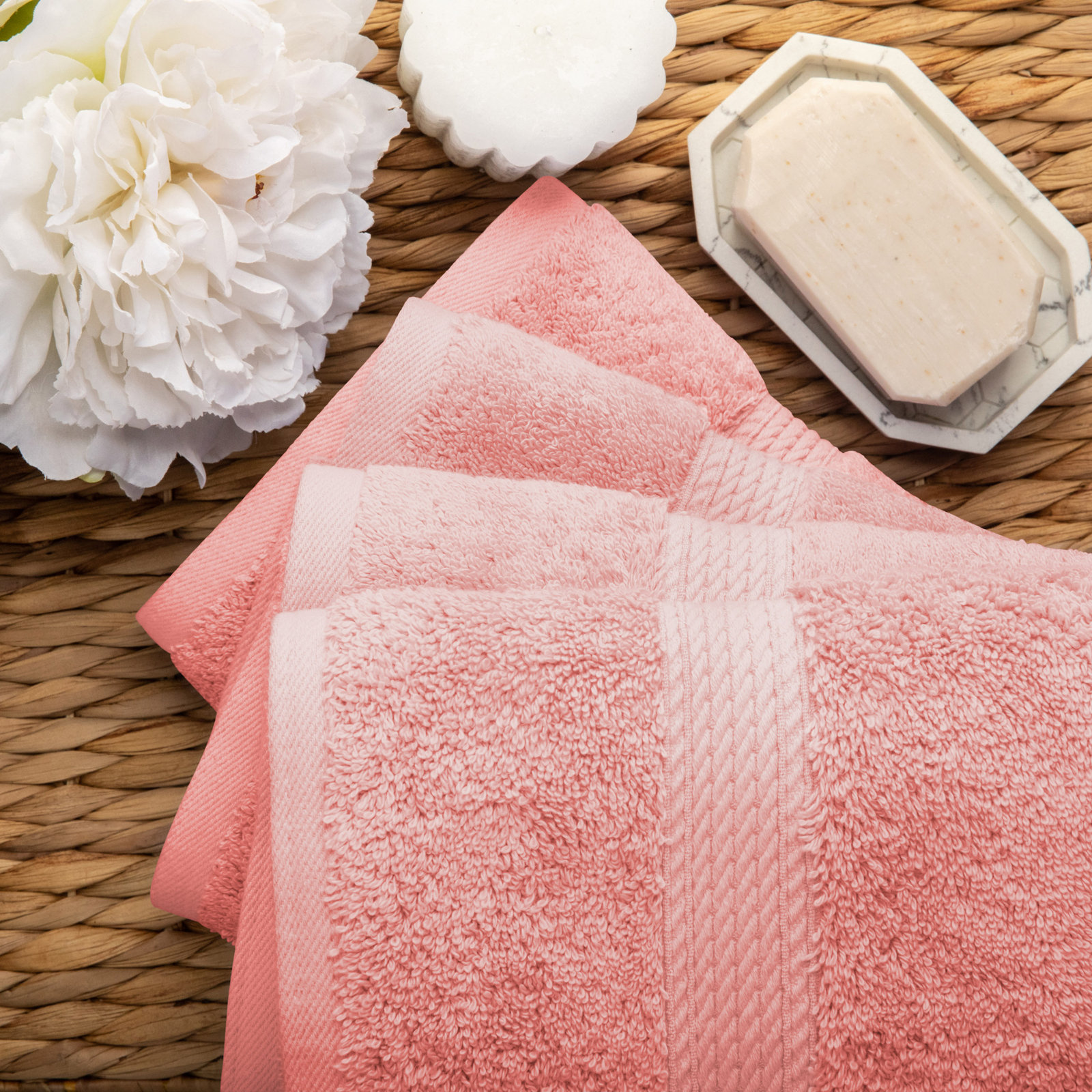 Egyptian Cotton Hand Towels, Tea Rose