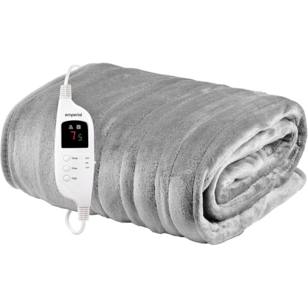 Emperial Heated Throw - Electric Heated Blanket, Machine Washable Soft Fleece with Digital Remote, Timer & 9 Heat Settings - Navy