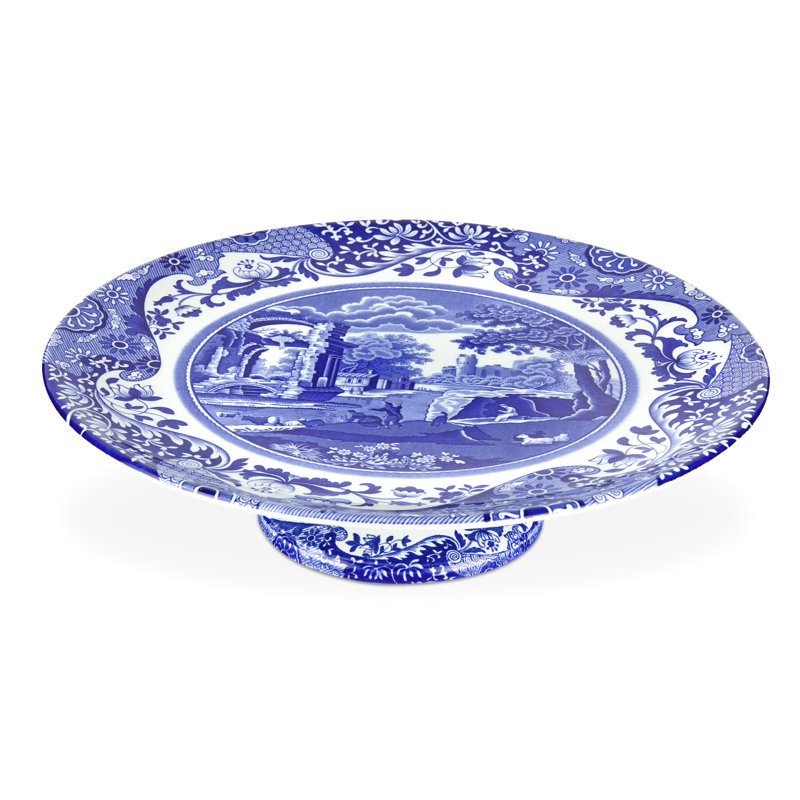 Spode Blue Italian Footed Cake Plate 10.5"