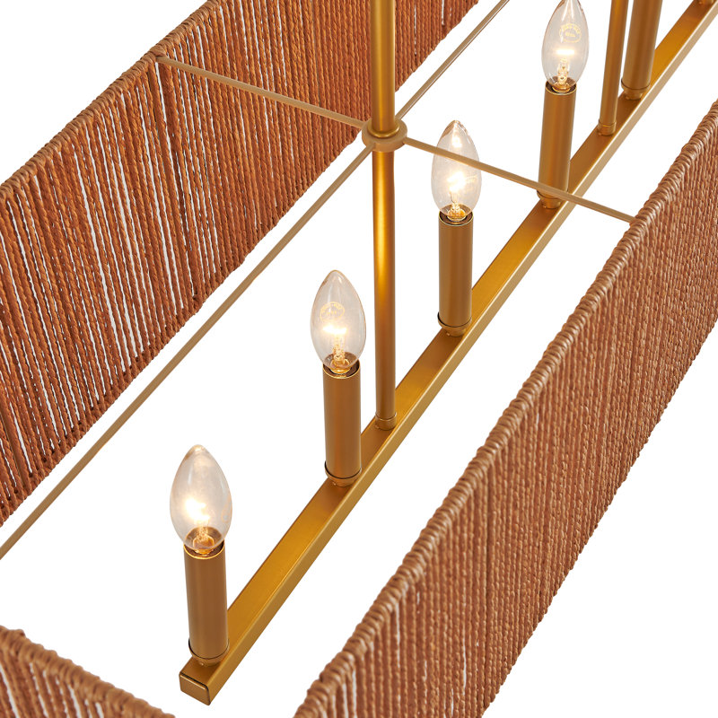 6-light Adjustable Gold Rattan Chandelier