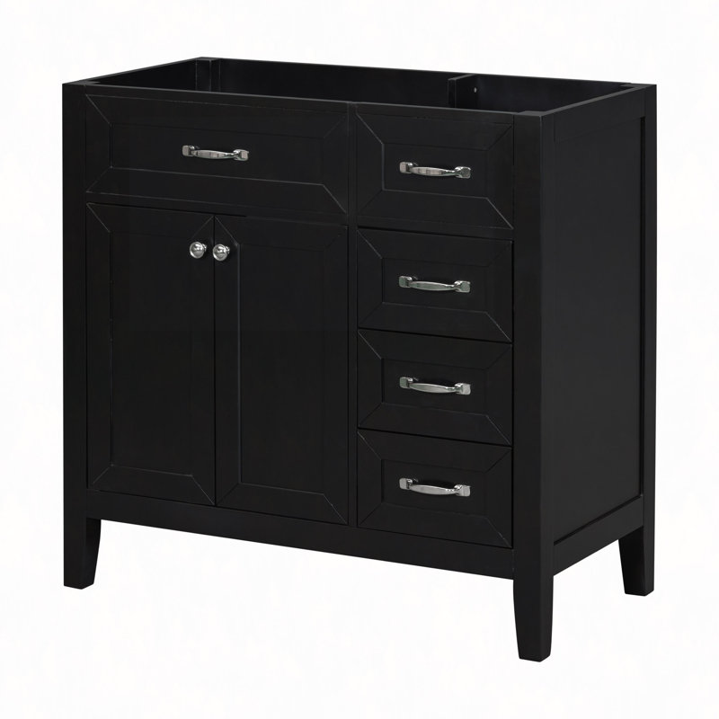 Meuble-lavabo 36 po sans lavabo, base d'armoire seulement, armoire de salle de bain avec tiroirs, structure solide et panneau de fibres à densité moyenne